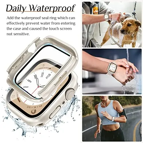 Goton 2-Pack for Apple Watch Screen Protector Case 40mm Series 6/5/4, SE 3/2/1, Waterproof PC Bumper with Tempered Glass for iWatch 40 mm, 360° Full Cover, Shockproof Scratch-Resistant, Easy Install - 2