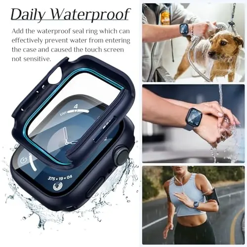 Goton 2-Pack for Apple Watch Screen Protector Case 41mm Series 9/8/7, Waterproof PC Bumper with Tempered Glass for iWatch 41 mm, 360° Full Cover, Shockproof Scratch-Resistant, Easy Install - 3