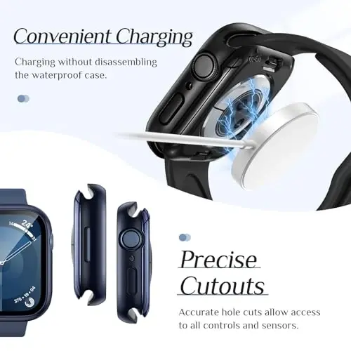 Goton 2-Pack for Apple Watch Screen Protector Case 41mm Series 9/8/7, Waterproof PC Bumper with Tempered Glass for iWatch 41 mm, 360° Full Cover, Shockproof Scratch-Resistant, Easy Install - 6