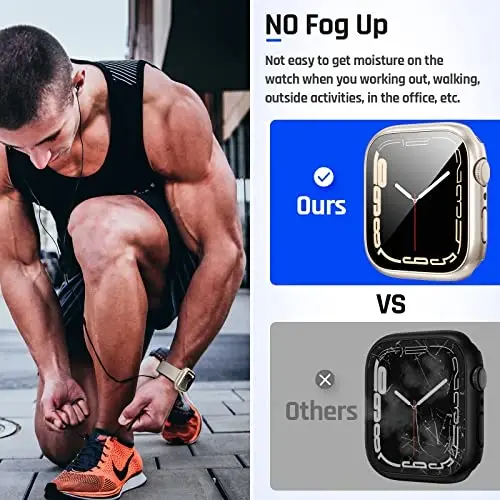 Goton 2 Pack Waterproof Case for Apple Watch Series 9 8 7 Screen Protector 45mm, Tempered Glass Hard PC Shockproof Cover Back Bumper for iWatch - 4