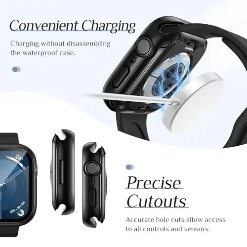 Goton 2-Pack for Apple Watch Screen Protector Case 45mm Series 9/8/7, Waterproof PC Bumper with Tempered Glass for iWatch 45 mm, 360° Full Cover, Shockproof Scratch-Resistant, Easy Install - 6