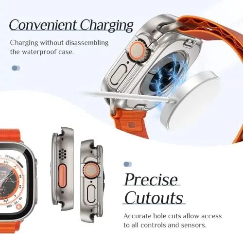 Goton 2 in 1 Waterproof Case for Apple Watch Ultra 3/2/1 Screen Protector 49mm, 360 Protective Glass Face Cover Hard PC Bumper + Back Frame for iWatch Ultra Accessories 49 mm, Clear - 1