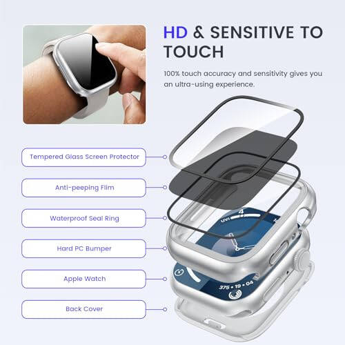 Goton Privacy Waterproof Case Compatible for Apple Watch Screen Protector 40mm Series 6/5/4, SE 3/2/1, Anti Spy Face Cover Back Bumper for iWatch Accessories - 7