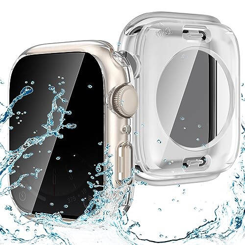 Goton 2'si 1 Arada Su Geçirmez Gizlilik Kılıfı Apple Watch Ekran Koruyucu 44mm SE Serisi 6 5 4, Ön Anti Casus Temperli Cam Yüz Kapağı Arka Tampon iWatch Aksesuarları 44 mm - 1