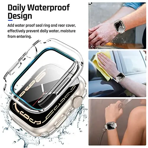 Goton 2 in 1 Waterproof Case for Apple Watch Screen Protector Series 6/5/4, SE 3/2/1 44mm, 360 Protective Glass Face Cover Hard PC Bumper + Back Frame for iWatch Accessories 44 mm - 3