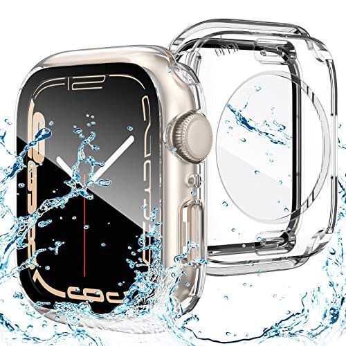 Goton 2 in 1 Waterproof Case for Apple Watch Screen Protector Series 6/5/4, SE 3/2/1 44mm, 360 Protective Glass Face Cover Hard PC Bumper + Back Frame for iWatch Accessories 44 mm 