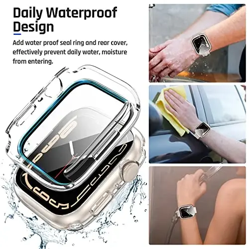 Goton 2 in 1 Waterproof Case for Apple Watch Screen Protector Series 6/5/4, SE 3/2/1 44mm, 360 Protective Glass Face Cover Hard PC Bumper + Back Frame for iWatch Accessories 44 mm 