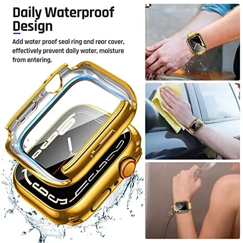 Goton 2 in 1 Waterproof Case for Apple Watch Screen Protector Series 6/5/4, SE 3/2/1 44mm, 360 Protective Glass Face Cover Hard PC Bumper + Back Frame for iWatch Accessories 44 mm - 3