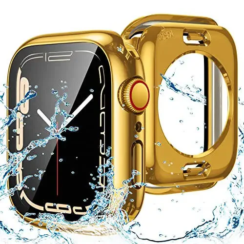 Goton 2 in 1 Waterproof Case for Apple Watch Screen Protector Series 6/5/4, SE 3/2/1 44mm, 360 Protective Glass Face Cover Hard PC Bumper + Back Frame for iWatch Accessories 44 mm - 1