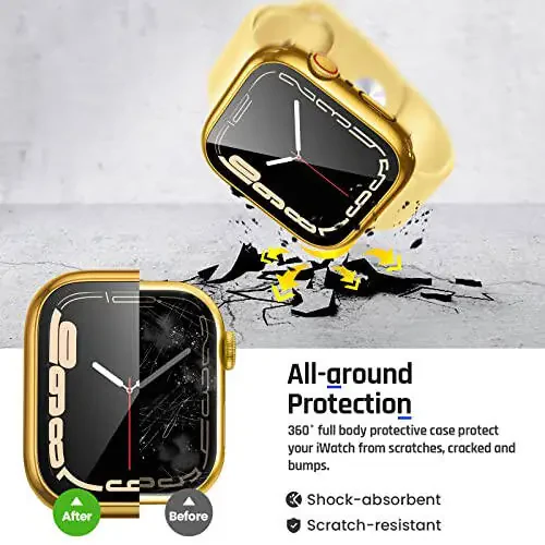 Goton 2 in 1 Waterproof Case for Apple Watch Screen Protector Series 6/5/4, SE 3/2/1 44mm, 360 Protective Glass Face Cover Hard PC Bumper + Back Frame for iWatch Accessories 44 mm - 4