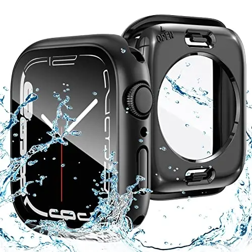 Goton 2 in 1 Waterproof Case for Apple Watch Screen Protector Series 6/5/4, SE 3/2/1 44mm, 360 Protective Glass Face Cover Hard PC Bumper + Back Frame for iWatch Accessories 44 mm 