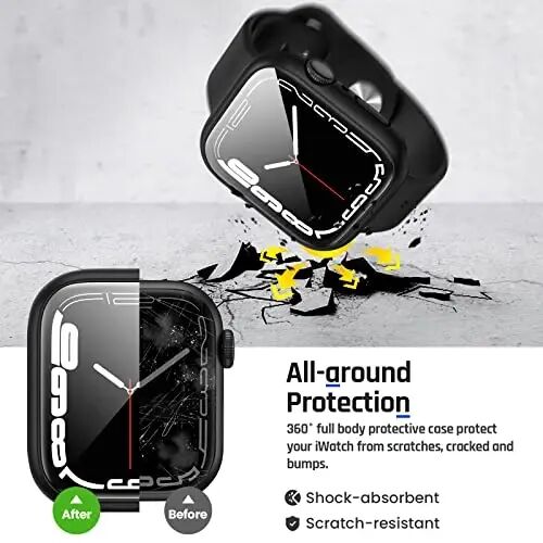 Goton 2 in 1 Waterproof Case for Apple Watch Screen Protector Series 6/5/4, SE 3/2/1 44mm, 360 Protective Glass Face Cover Hard PC Bumper + Back Frame for iWatch Accessories 44 mm - 1