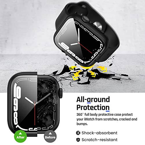 Goton 2 in 1 Waterproof Case for Apple Watch Screen Protector Series 6/5/4, SE 3/2/1 44mm, 360 Protective Glass Face Cover Hard PC Bumper + Back Frame for iWatch Accessories 44 mm - 4