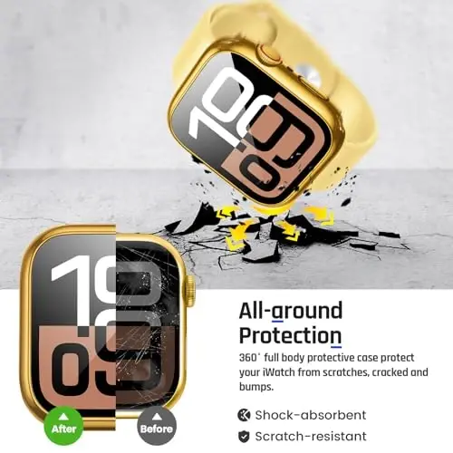 Goton 2 in 1 Waterproof Case Compatible for Apple Watch Series 11/10 Screen Protector 42mm, 360 Protective Glass Face Cover Hard PC Bumper + Back Frame for iWatch Accessories 42 mm - 5