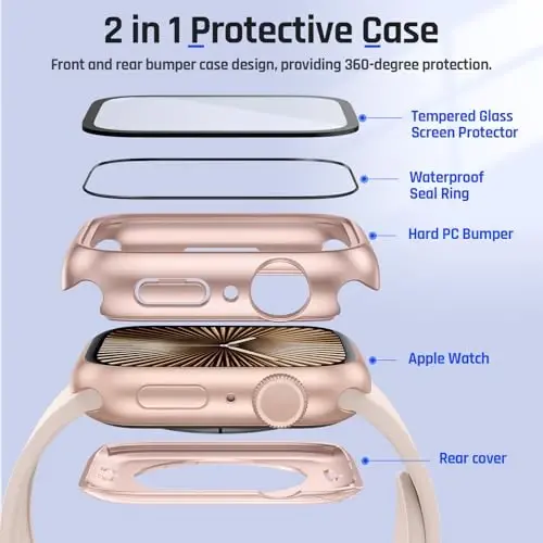 Goton 2 in 1 Waterproof Case Compatible for Apple Watch Series 11/10 Screen Protector 42mm, 360 Protective Glass Face Cover Hard PC Bumper + Back Frame for iWatch Accessories 42 mm - 4
