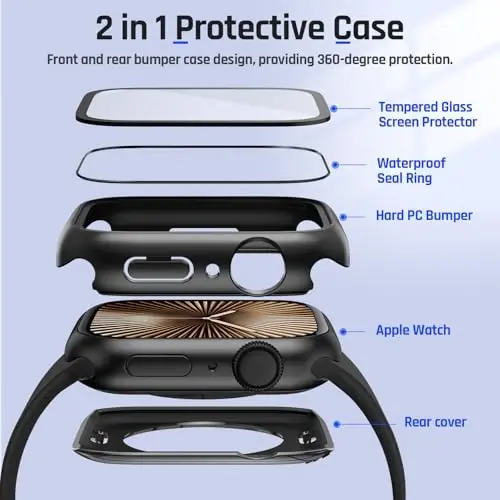 Goton 2 in 1 Waterproof Case Compatible for Apple Watch Series 11/10 Screen Protector 42mm, 360 Protective Glass Face Cover Hard PC Bumper + Back Frame for iWatch Accessories 42 mm - 4