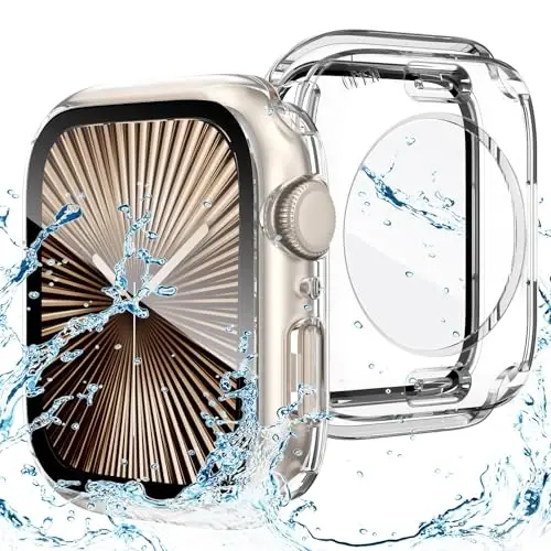 Goton 2 in 1 Waterproof Case Compatible for Apple Watch Series 11/10 Screen Protector 46mm, 360 Protective Glass Face Cover Hard PC Bumper + Back Frame for iWatch Accessories 46 mm 