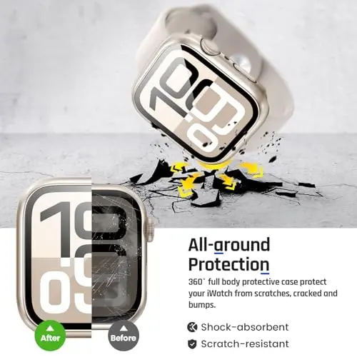 Goton 2 in 1 Waterproof Case Compatible for Apple Watch Series 11/10 Screen Protector 46mm, 360 Protective Glass Face Cover Hard PC Bumper + Back Frame for iWatch Accessories 46 mm - 5