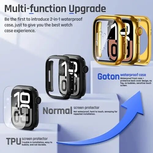 Goton 2 in 1 Waterproof Case Compatible for Apple Watch Series 11/10 Screen Protector 46mm, 360 Protective Glass Face Cover Hard PC Bumper + Back Frame for iWatch Accessories 46 mm - 2