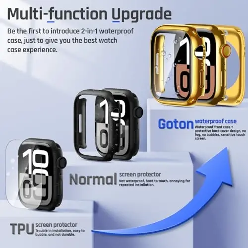 Goton 2 in 1 Waterproof Case Compatible for Apple Watch Series 11/10 Screen Protector 46mm, 360 Protective Glass Face Cover Hard PC Bumper + Back Frame for iWatch Accessories 46 mm - 2