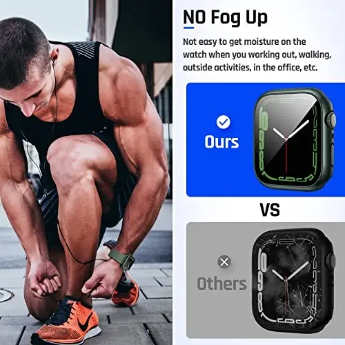 Goton 2 in 1 Waterproof Case for Apple Watch Series 9 8 7 Screen Protector 41mm, 360 Protective Glass Face Cover Hard PC Bumper + Back Frame for iWatch Accessories 41 mm - 5