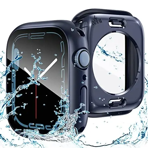 Goton 2 in 1 Waterproof Case for Apple Watch Series 9 8 7 Screen Protector 41mm, 360 Protective Glass Face Cover Hard PC Bumper + Back Frame for iWatch Accessories 41 mm - 1