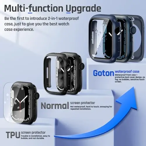 Goton 2 in 1 Waterproof Case for Apple Watch Series 9 8 7 Screen Protector 41mm, 360 Protective Glass Face Cover Hard PC Bumper + Back Frame for iWatch Accessories 41 mm - 3