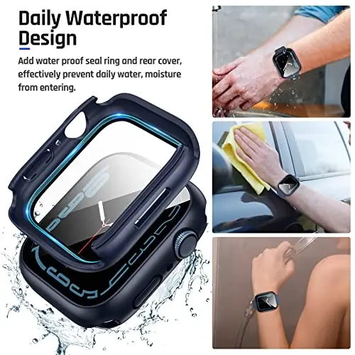Goton 2 in 1 Waterproof Case for Apple Watch Series 9 8 7 Screen Protector 41mm, 360 Protective Glass Face Cover Hard PC Bumper + Back Frame for iWatch Accessories 41 mm - 4
