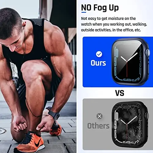 Goton 2 in 1 Waterproof Case for Apple Watch Series 9 8 7 Screen Protector 41mm, 360 Protective Glass Face Cover Hard PC Bumper + Back Frame for iWatch Accessories 41 mm - 5