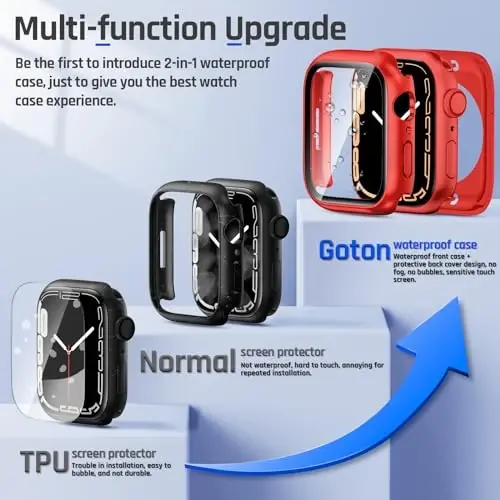 Goton 2 in 1 Waterproof Case for Apple Watch Series 9 8 7 Screen Protector 41mm, 360 Protective Glass Face Cover Hard PC Bumper + Back Frame for iWatch Accessories 41 mm - 3