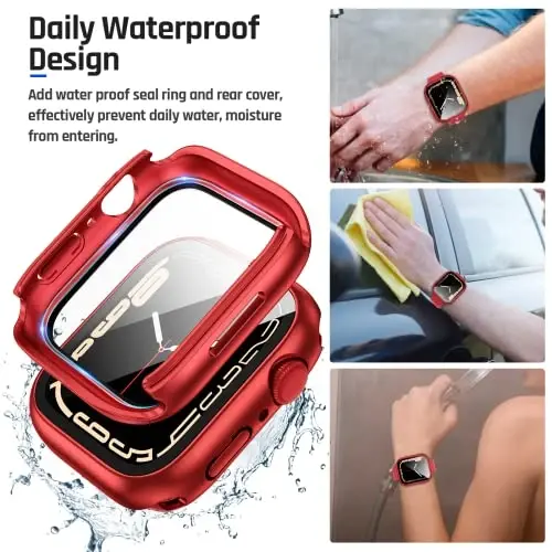 Goton 2 in 1 Waterproof Case for Apple Watch Series 9 8 7 Screen Protector 41mm, 360 Protective Glass Face Cover Hard PC Bumper + Back Frame for iWatch Accessories 41 mm - 4