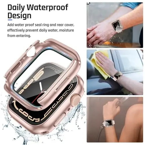 Goton 2 in 1 Waterproof Case for Apple Watch Series 9 8 7 Screen Protector 41mm, 360 Protective Glass Face Cover Hard PC Bumper + Back Frame for iWatch Accessories 41 mm - 4