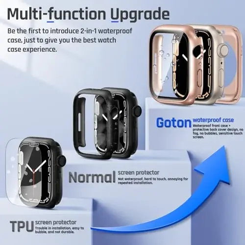 Goton 2 in 1 Waterproof Case for Apple Watch Series 9 8 7 Screen Protector 41mm, 360 Protective Glass Face Cover Hard PC Bumper + Back Frame for iWatch Accessories 41 mm - 3