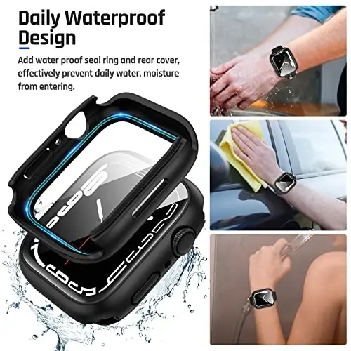 Goton 2 in 1 Waterproof Case for Apple Watch Series 9 8 7 Screen Protector 45mm, 360 Protective Glass Face Cover Hard PC Bumper + Back Frame for iWatch Accessories 45 mm - 3