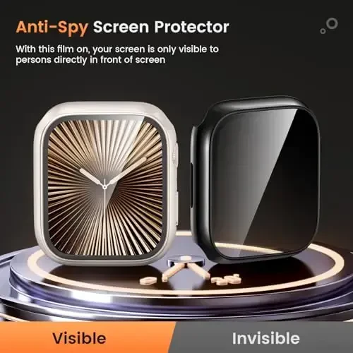 Goton Apple Watch ekran himoyachisi uchun suv o'tkazmaydigan shaxsiy qulf, Apple Watch Series 11/10 uchun Anti-Spy temperli shisha plyonka iWatch qopqog'i qattiq kompyuter qutisi bamperi, 42 mm ClearBlack - 4