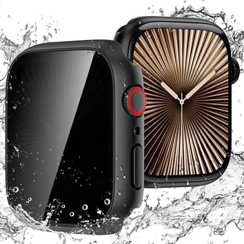 Goton Waterproof Privacy Case for Apple Watch Screen Protector, Anti-Spy Tempered Glass Film iWatch Cover Hard PC Case Bumper for Apple Watch Series 11/10, 46mm Black - GOTON