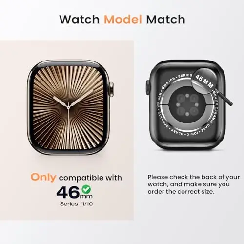 Goton Waterproof Privacy Case for Apple Watch Screen Protector, Anti-Spy Tempered Glass Film iWatch Cover Hard PC Case Bumper for Apple Watch Series 11/10, 46mm Black - GOTON (1)