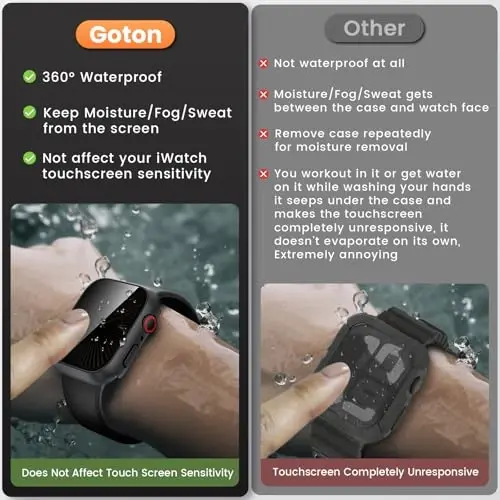 Goton Waterproof Privacy Case for Apple Watch Screen Protector, Anti-Spy Tempered Glass Film iWatch Cover Hard PC Case Bumper for Apple Watch Series 11/10, 46mm Black - 3