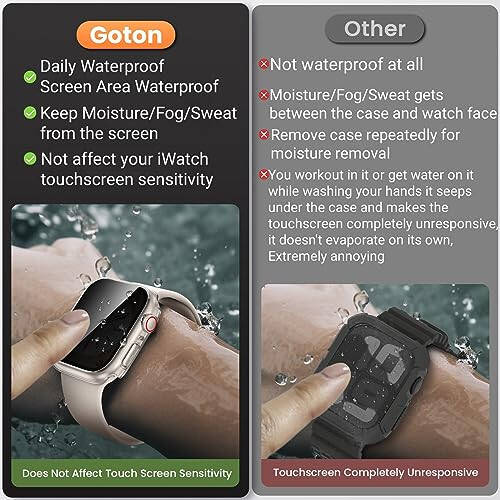 Goton Apple Watch Series 9 8 7 6 5 4 SE Ultra 40 mm 44 mm 41 mm 45 mm 49 mm uchun suv o'tkazmaydigan maxfiylik qopqog'i, qattiq PC bamper temperlangan shisha ekran himoyachisi iWatch qopqog'i aksessuarlari uchun, 44 mm shaffof - 2