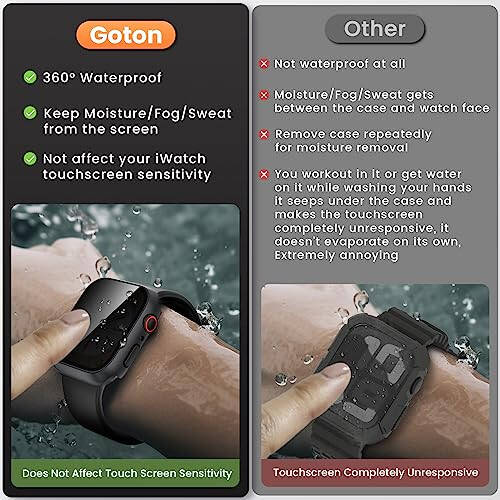 Goton Apple Watch Series 9 8 7 6 5 4 SE Ultra 40mm 44mm 41mm 45mm 49mm uchun suv o'tkazmaydigan maxfiylik qopqog'i, iWatch qopqog'i aksessuarlari uchun qattiq PC tamponli temperlangan shisha ekran himoyachisi, 44mm qora - 2