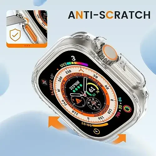 Goton Apple Watch Series Ultra 49mm uchun bumper gʻilofi, Ultra yupqa yumshoq TPU zarbaga chidamli gʻilof qopqogʻi iWatch aksessuarlari uchun bamper himoyachisi (Ekran himoyachisi yoʻq) Shaffof - 3