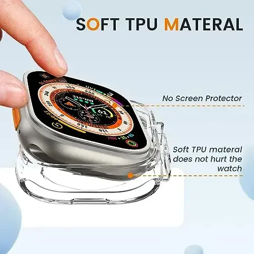 Goton Apple Watch Series Ultra 49mm uchun bumper gʻilofi, Ultra yupqa yumshoq TPU zarbaga chidamli gʻilof qopqogʻi iWatch aksessuarlari uchun bamper himoyachisi (Ekran himoyachisi yoʻq) Shaffof - 5
