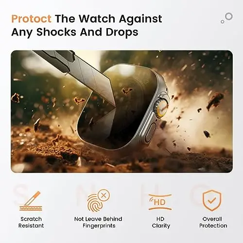 Goton Apple Watch Ultra 2 2024 Ultra 2 Ultra 49mm uchun suv o'tkazmaydigan maxfiylik qutisi, iWatch Cover Accessories uchun qattiq PC Bumper Tempered Glass ekran himoyachisi, 49mm TitaniumTitanium - 4