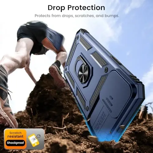 Goton Compatible for iPhone 14 Pro Case with Screen Protector - Slide Camera Protective Phone Cover with Ring Stand, Heavy Duty Shockproof Rugged Bumper for 14 Pro Accessories Blue - 5