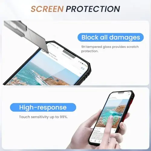 Goton Compatible for iPhone 14/13 Case with Screen Protector - Slide Camera Protective Phone Cover with Ring Stand, Heavy Duty Shockproof Rugged Bumper for iPhone14 iPhone13 Accessories Red - 3