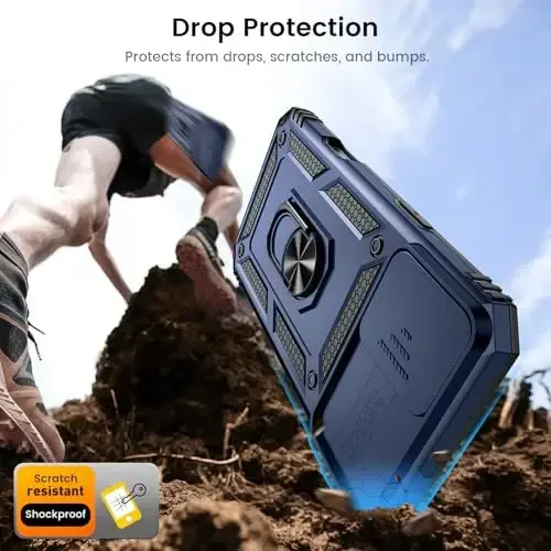Goton Compatible for iPhone 16 Case with Screen Protector - Slide Camera Cover Protective Phone Case with Ring Stand, Heavy Duty Shockproof Rugged Bumper for iPhone 16 Accessories Blue - 3