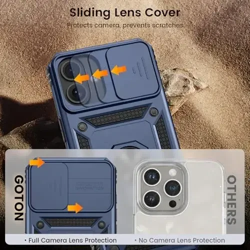 Goton Compatible for iPhone 16 Case with Screen Protector - Slide Camera Cover Protective Phone Case with Ring Stand, Heavy Duty Shockproof Rugged Bumper for iPhone 16 Accessories Blue - 6