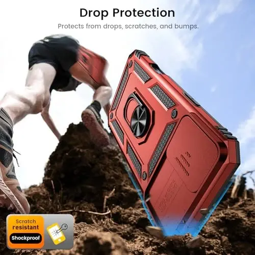 Goton Compatible for iPhone 16 Case with Screen Protector - Slide Camera Cover Protective Phone Case with Ring Stand, Heavy Duty Shockproof Rugged Bumper for iPhone 16 Accessories Red - 3