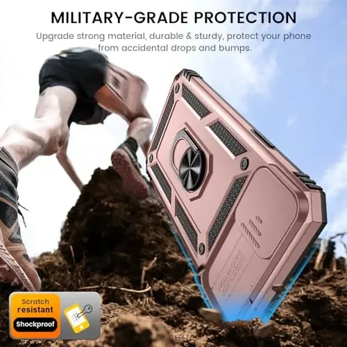 Goton Compatible for iPhone 16 Case with Screen Protector - Slide Camera Cover Protective Phone Case with Ring Stand, Heavy Duty Shockproof Rugged Bumper for iPhone 16 Accessories Rose Gold - 5
