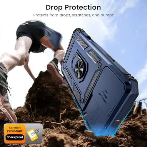 Goton Compatible for iPhone 16 Pro Case with Screen Protector - Slide Camera Cover Protective Phone Case with Ring Stand, Heavy Duty Shockproof Rugged Bumper for iPhone 16 Pro Accessories Blue - 3